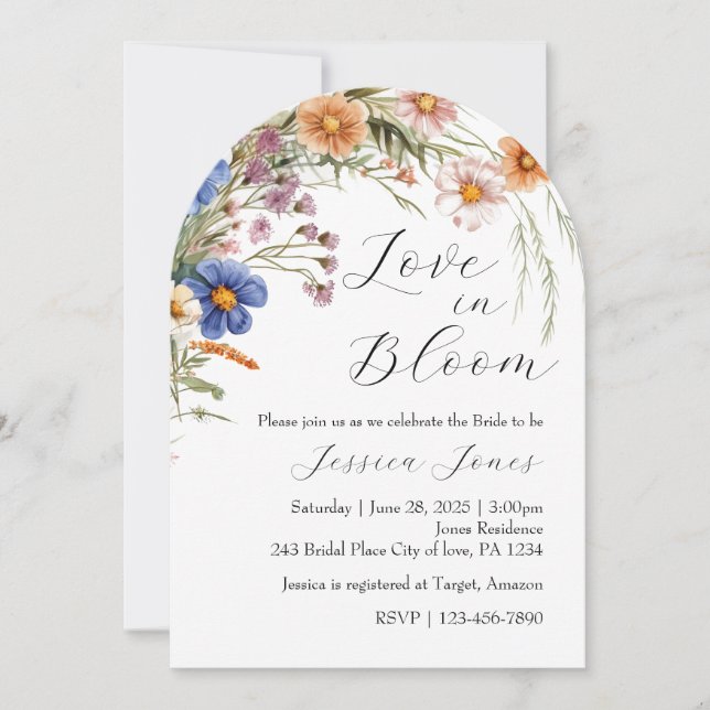 Arch Wildflower "Love in Bloom" Bridal Shower Invi Invitation (Front)