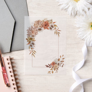 Arch with autumn flowers and leaves fall wedding vellum invitations