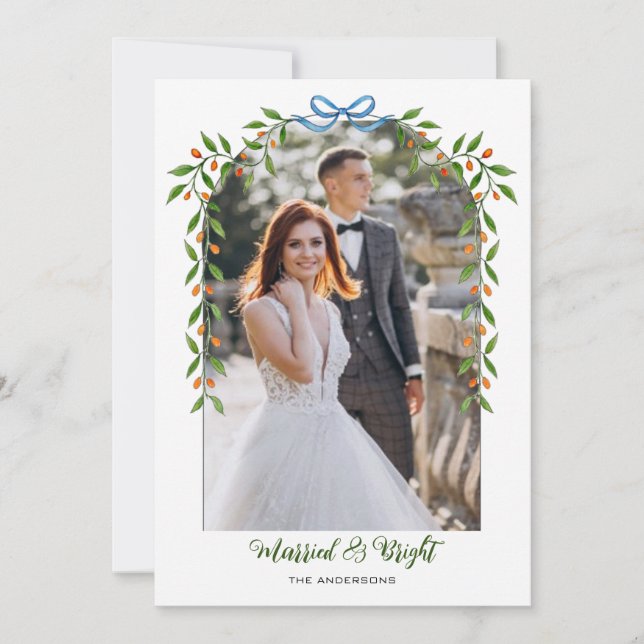 Arch with Bow & Garland Christmas Photo  Announcement (Front)