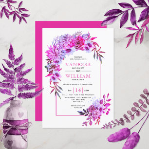 Arch with magenta pink flowers floral wedding invitation