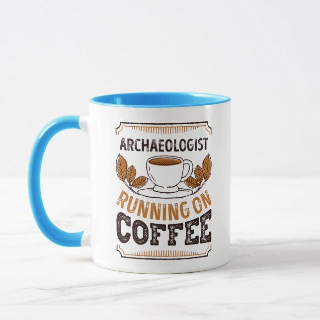 Archaeologist running on Coffee Caffeine Gift Mug (Left)