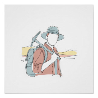  Archaeologist simple one line art continuous  Poster