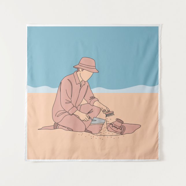  Archaeologist simple one line art continuous  Tapestry (Front)
