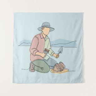 Archaeologist simple one line art continuous Tapestry
