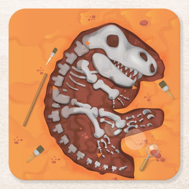 Archaeology Dinosaur Bones Dig Square Paper Coaster (Front)