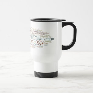 Archaeology Word Cloud multi colour and white Travel Mug
