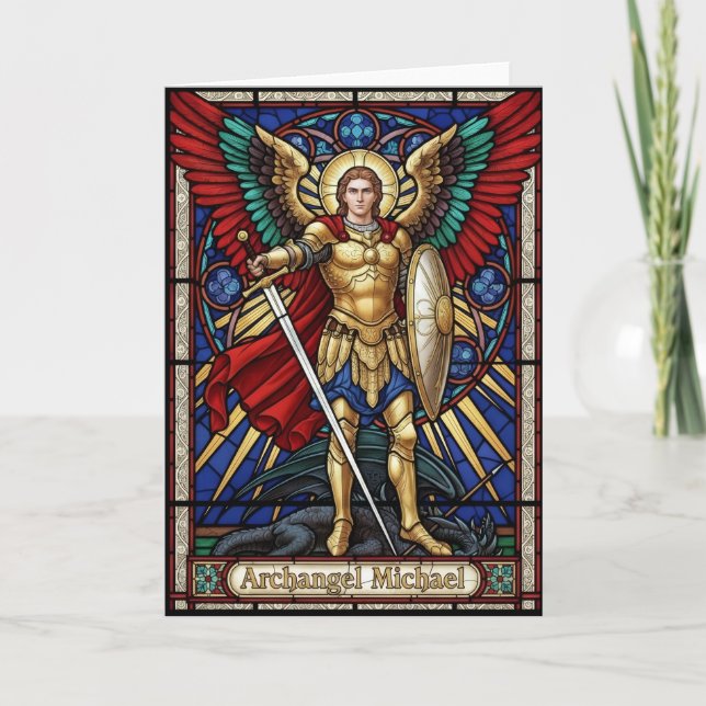 Archangel Michael - Colorful Stained Glass Angel Card (Front)
