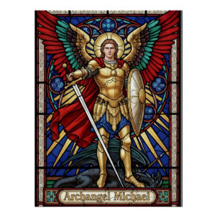 Archangel Michael - Colorful Stained Glass Angel Poster