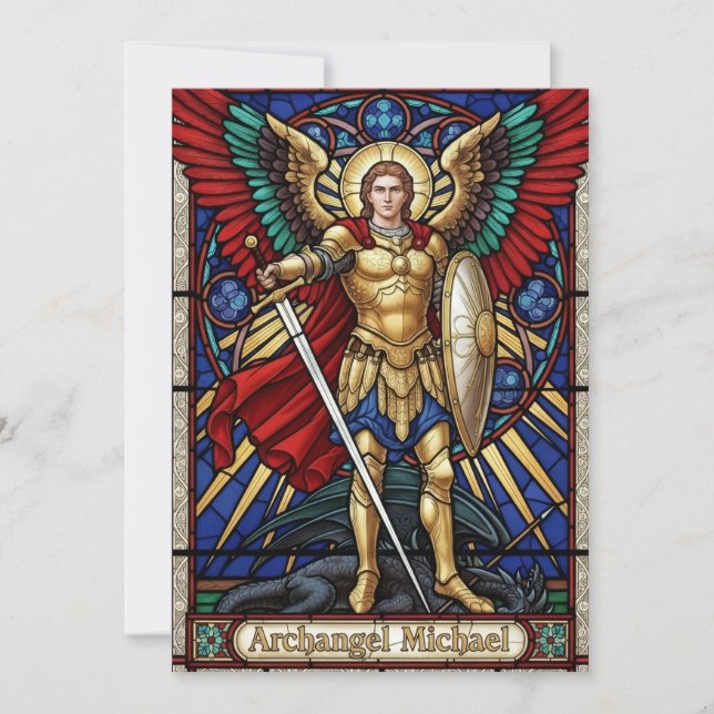 Archangel Michael - Colorful Stained Glass Angel Thank You Card (Front)