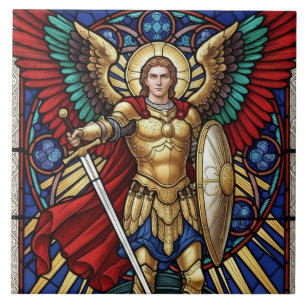 Archangel Michael - Colorful Stained Glass Angel Tile