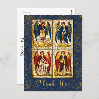 Archangel Michael Gold Glitter Navy Blue Thank You Postcard