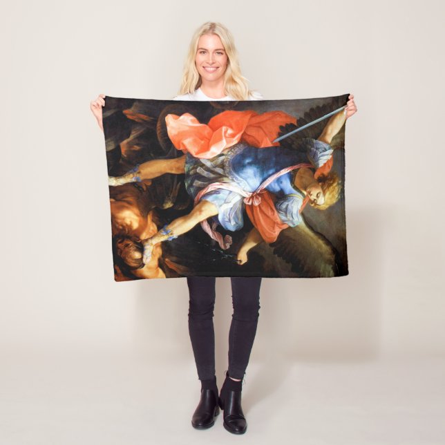 Archangel Michael tramples Satan, Guido Reni Fleece Blanket (In Situ)
