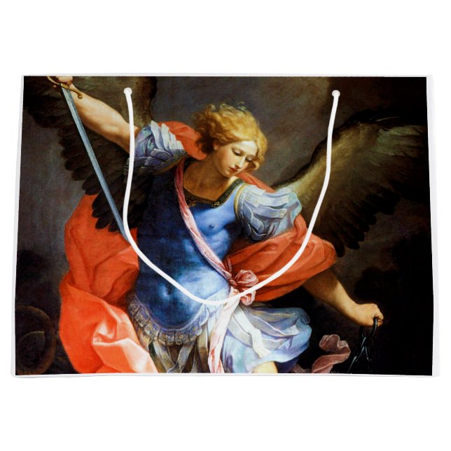 Archangel Michael tramples Satan, Guido Reni Large Gift Bag (Front)