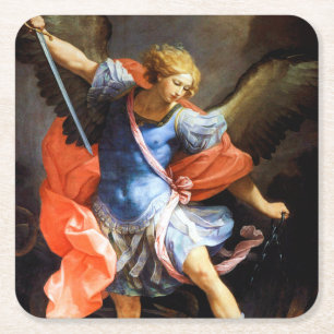 Archangel Michael tramples Satan, Guido Reni Square Paper Coaster