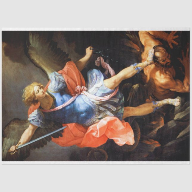 Archangel Michael tramples Satan, Guido Reni Tissue Paper (Front)
