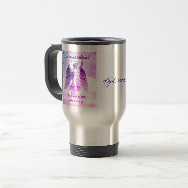 Archangel Michael violet travel mug (Front Left)