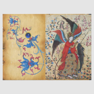 ARCHANGEL RAPHAEL AND FISH BLUE FLORAL PARCHMENT TISSUE PAPER