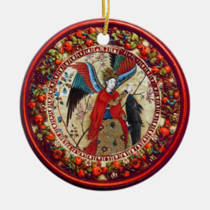 ARCHANGEL RAPHAEL AND FISH PARCHMENT CERAMIC TREE DECORATION