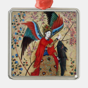ARCHANGEL RAPHAEL AND FISH PARCHMENT METAL TREE DECORATION