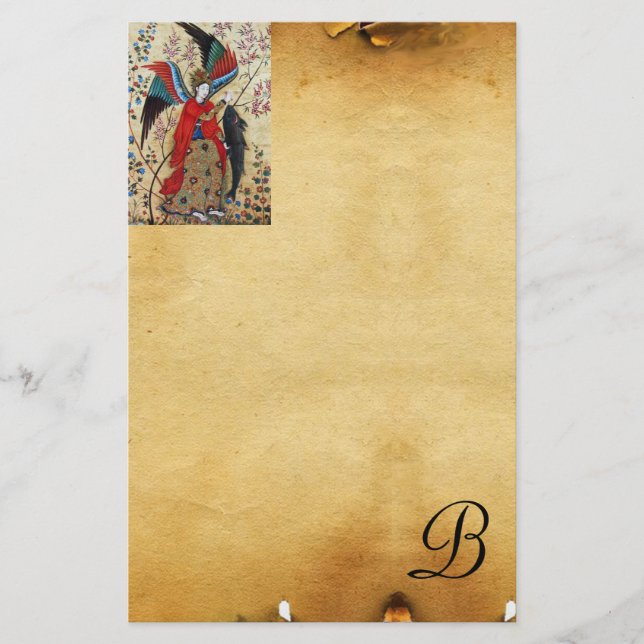 ARCHANGEL RAPHAEL AND FISH PARCHMENT MONOGRAM STATIONERY (Front)