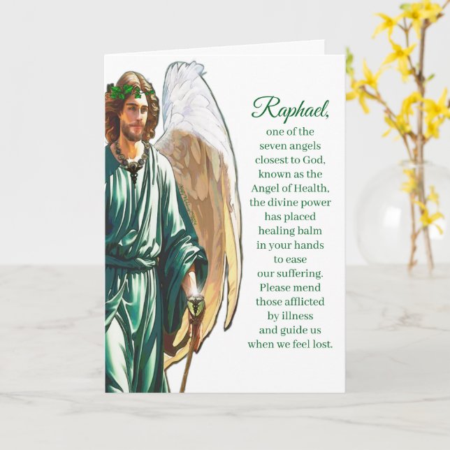Archangel Raphael Healing Angel Prayer Card –White (Yellow Flower)