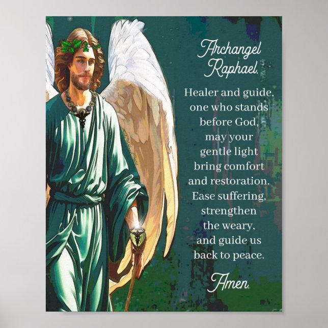 Archangel Raphael Healing Prayer Wall Art Print (Front)