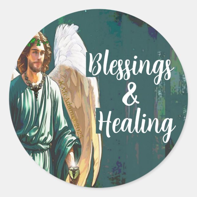 Archangel Saint Raphael Blessings & Healing Angel Classic Round Sticker (Front)