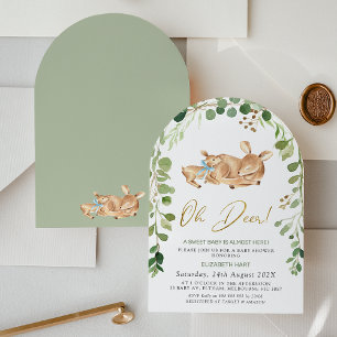 Arched Blue Bow Oh Deer Baby Shower Invitation