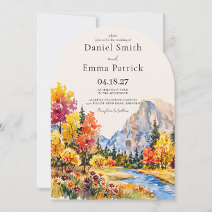 Arched Boho Rustic Autumn Mountain Wedding Invitation