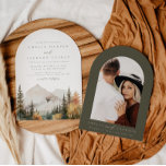 Arched Boho Watercolor Mountain Wedding Invitation<br><div class="desc">This is a mountain wedding invitation featuring a beautiful watercolor fall mountain scene and an elegant font pairing. Edit all wording and all colours except for the colour of the watercolor mountain scene. The colour of the evergreen drop is not editable. // For matching items, please visit the "SAWYER" collection...</div>