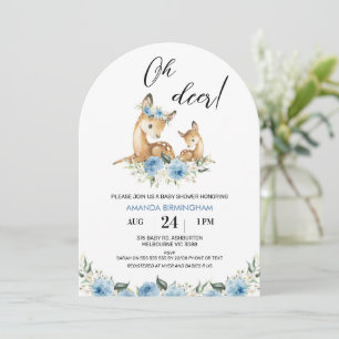 Arched Boys Blue Floral Oh Deer Baby Shower Invitation