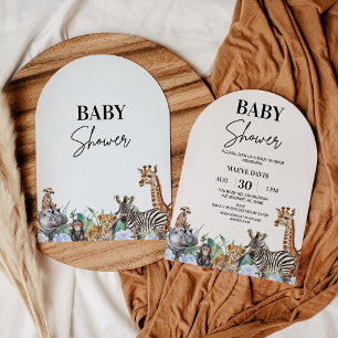 Arched Boys Blue Floral Safari Baby Shower  Invitation
