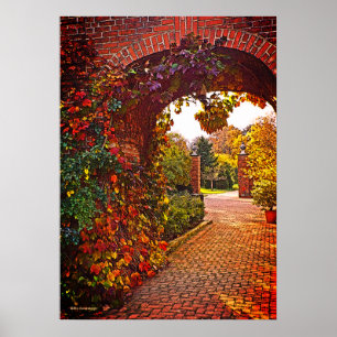 ARCHED BRICK ENTRYWAY, FALL FOLIAGE, GARDEN BEYOND POSTER