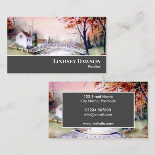 Arched Bridge New England Landscape Watercolor Business Card