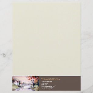 Arched Bridge New England Watercolor Painting Custom Letterhead