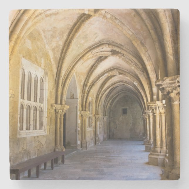 Arched Cathedral Cloister Hallway Stone Coaster (Front)