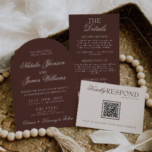 Arched Chocolate Brown Old Money Retro Wedding Invitation