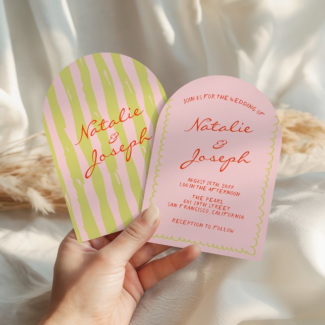 Arched Colorful Pinstripes Whimsical Wedding Invitation (Creator Uploaded)