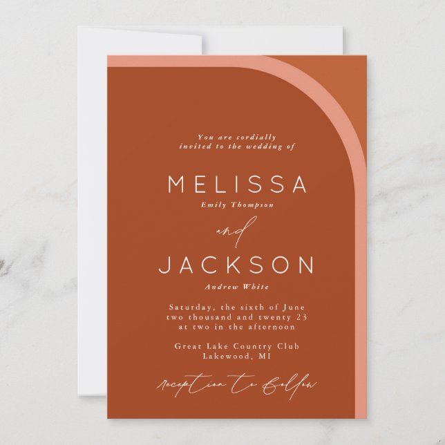 Arched Desert Terra Cotta Modern Wedding Invitation (Front)