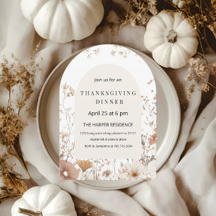 Arched Floral Thanksgiving Dinner Neutral  Invitation