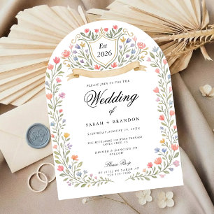 Arched Floral Wedding Monogram, Romantic Garden Invitation