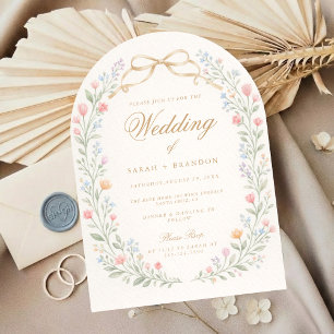 Arched Floral Wedding Monogram, Romantic Garden Invitation