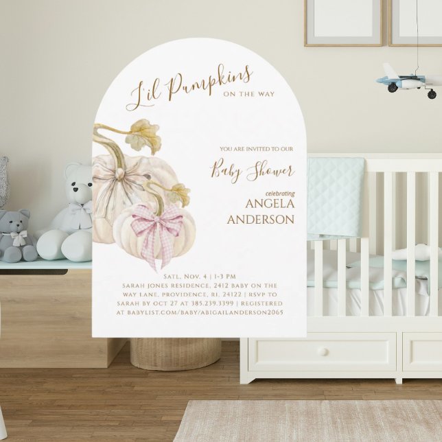 Arched Li'l Pumpkins on the Way Twins Baby Shower Invitation (Creator Uploaded)