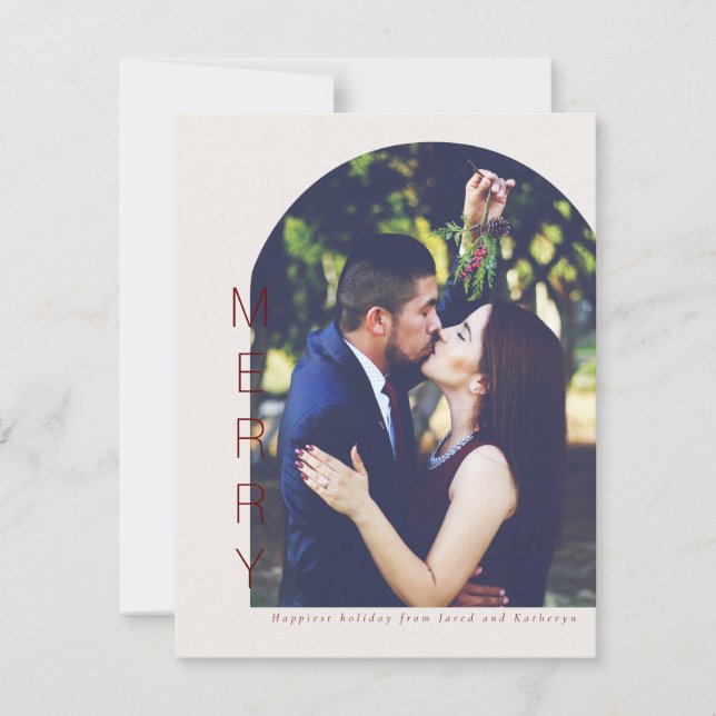 Arched Merry Holiday Photo Card in White (Front)