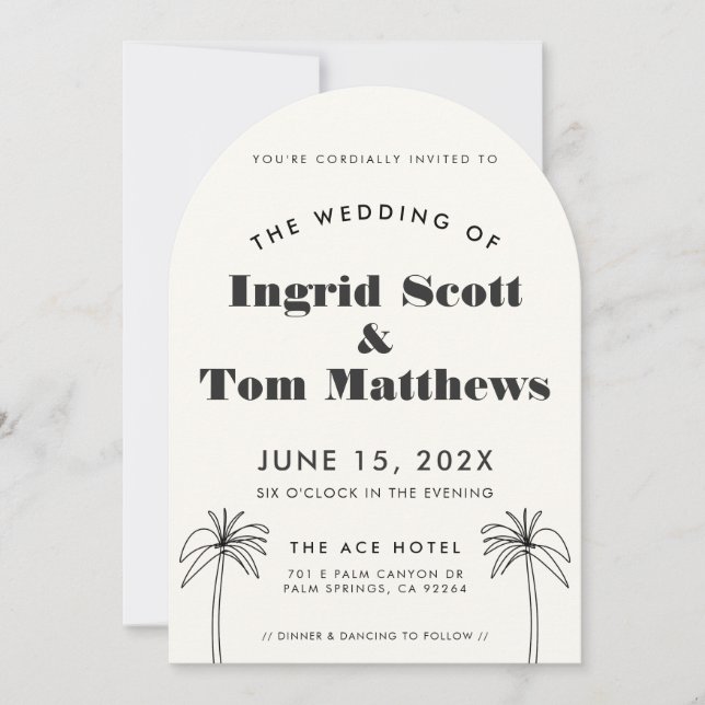 Arched Minimalist Tropics Wedding Invitation (Front)