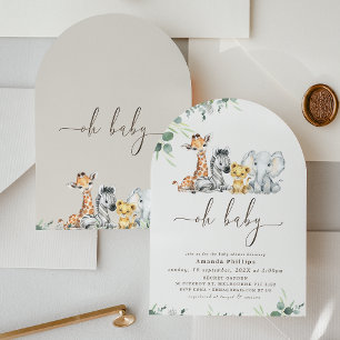 Arched Modern Foliage Safari Baby Shower  Invitation