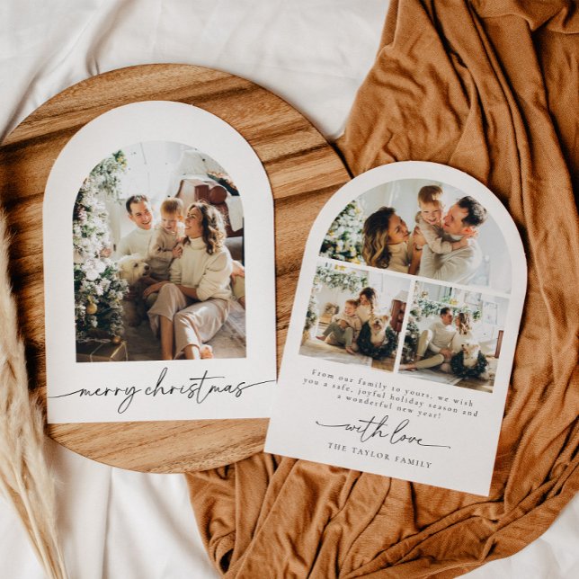 Arched Modern Script  Photo Family Christmas Card (Creator Uploaded)