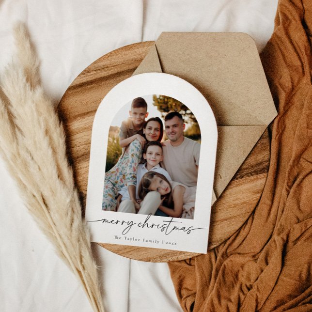 Arched Modern Script  Photo Family Christmas Card (Creator Uploaded)