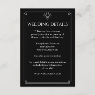 Arched Onyx Black Art Deco Wedding Details Enclosure Card