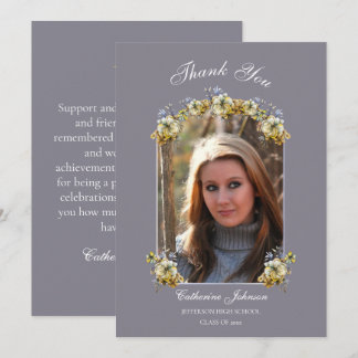 Arched Periwinkle Floral Graduation Thank You Card
